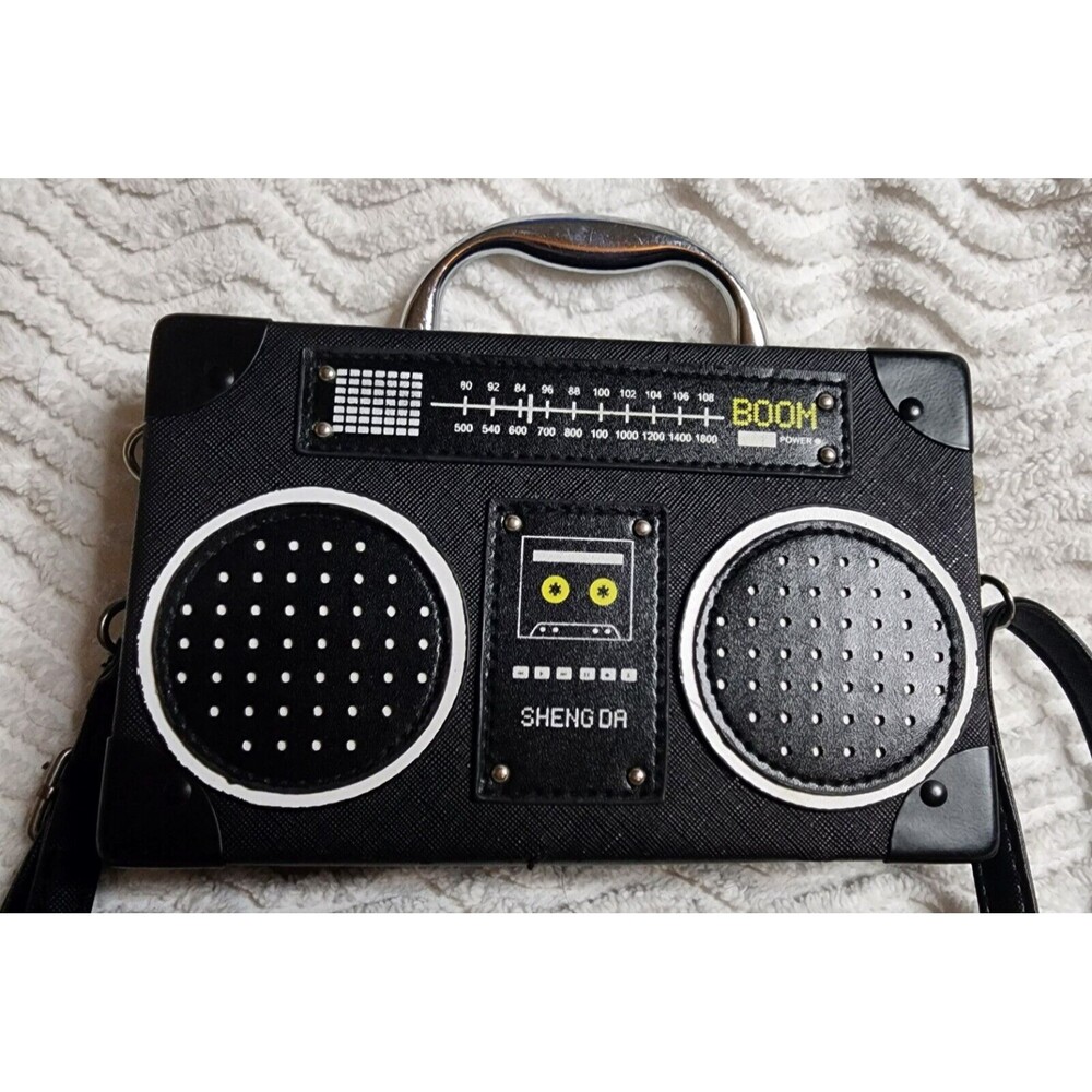 Black Retro Boombox Crossbody Bag